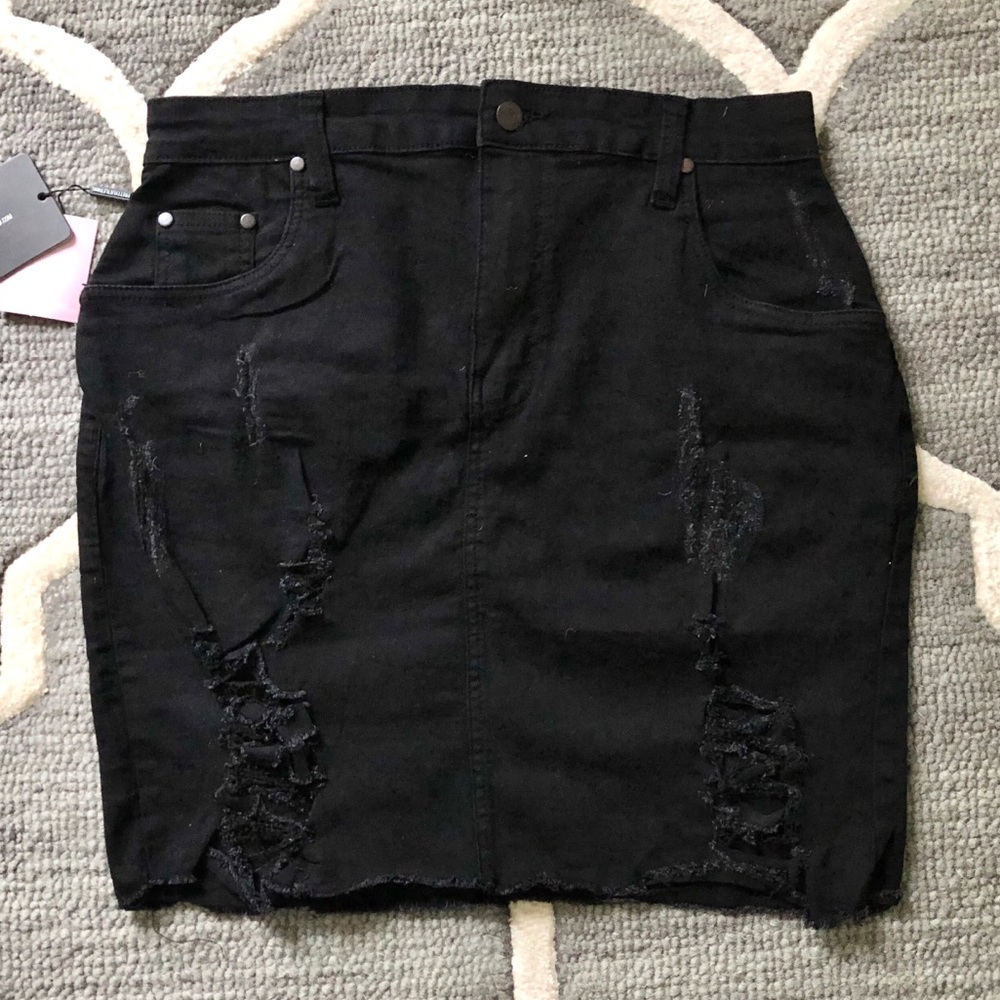 Distressed Denim Skirt